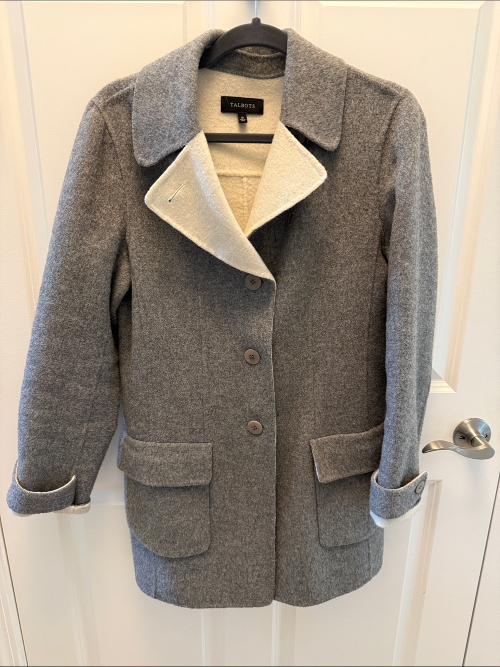 Talbots Gray Reversible-Look boiled Wool long Coat